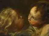 Luca Cambiaso, A study of two cherubs, oil on canvas laid down on board