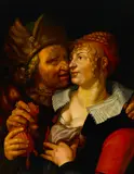 Hendrik Goltzius, Unequal lovers, oil on panel