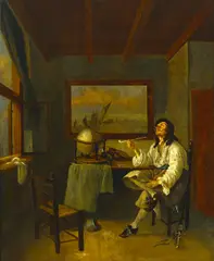 Jacob Duck, A man smoking a pipe in an interior, oil on panel