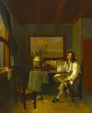 Jacob Duck, A man smoking a pipe in an interior, oil on panel