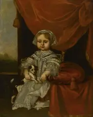 Jan de Groot the Elder, A portrait of a girl with her dog, oil on canvas