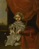 Jan de Groot the Elder, A portrait of a girl with her dog, oil on canvas