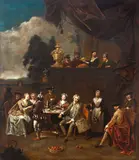 Jan Baptist Lambrechts, Elegant company merry-making in a park; A musical party (a pair)