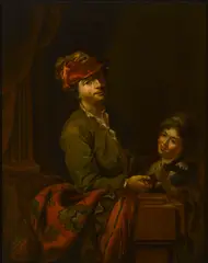 Petr Brandl, Two figures at a balustrade, one holding a lute, oil on canvas