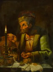 F.J. da Rocha, The money lender, oil on canvas