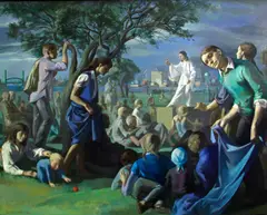 Lincoln Perry, Pierrot and the Navy Yard, 1982, oil on canvas