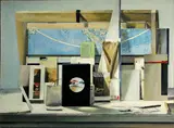 Richard Shaffer, Bodegon VII: Maps and Cards, 1985-86, oil and paper collage on canvas