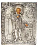 Russia, St. Petersburg by Icon of Saint Alexander Nevsky, 1876, oil on wood,  silver oklad with Cyrillic workmaster's mark 'IFS,' possibly for Efim Sidorov and St. Petersburg city mark, sold Sep 2014