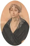 Pyotr Sokolov, Portrait of Olimpiada Semenovna Turchaninova, watercolor on card backed by cardboard