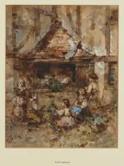Émile Lessore, Children at play, watercolor on paper