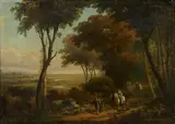 Mounted figures on a woodland path by Dutch School, oil on canvas laid down on panel, offered Sep 2014