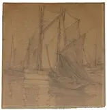 Edgar Alwin Payne, Study of boats in a harbor, pencil on paper
