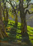 Paul A. Grimm, Trees along a ridge, oil on board