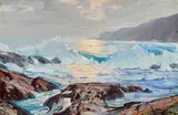 Paul Lauritz, A coastal scene with crashing waves