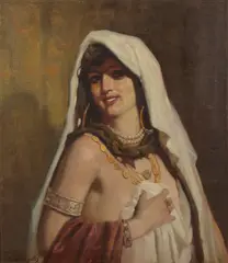 Gordon Harrower Coutts, Portrait of a lady wearing a white scarf, oil on canvas