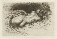 Eugène Delacroix, Étude de femme vue de dos (D. 21), 1833, Etching on laid paper, third state (of 4), without Delȃtre's address and with the No. 6 and title in platemark