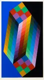 Victor Vasarely, Cube II; Torony III, c. 1970; 1977, Screenprints in colors on wove paper, each signed in pencil and numbered 156/200 and 63/300, respectively