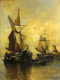 Paul Jean Clays, Calm day on the Scheldt river, Holland, oil on canvas