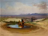 Arthur William Best, Indian women at a spring; A stand of trees (2), both oil on canvas