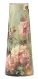Franz Bischoff, Tapered cylindrical vase with pink flushed yellow roses, 1906, porcelain