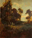 William Keith, Evening shadows, oil on panel