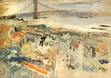 Joseph Raphael, Roof garden, San Francisco, monotype printed in colors on Japanese paper laid down on paper board