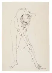 Jean Jansem, Après le bain, circa 1958-1960, ink on paper laid down on foam core