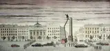 Untitled (Urbanscape) by Anataloy Yakovlev and Alla Ozerovskaia, 1990, Color etching on wove paper, offered Aug 2014