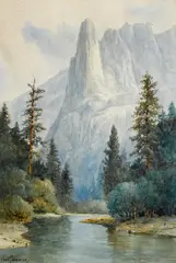 Chris Jorgensen, Yosemite sentinels along the Merced, watercolor on paper