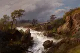 Hermann Herzog, Cabin and mill beside a raging river