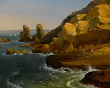 Albert Bierstadt, Bathers along a rocky coast, believed to be Northern California