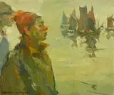 Fishermen in the rain by Armin Carl Hansen, oil on canvas affixed to board, offered Aug 2014