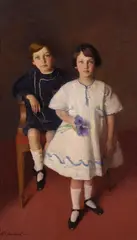 Matteo Sandona, Two children, oil on canvas