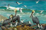 Jessie Arms Botke, Pelicans and seagulls along a shoreline