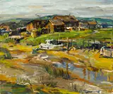 Maurice Logan, Mud flat homes, oil on canvas