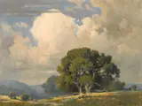 Percy Gray, Oaks beneath billowing clouds, oil on canvas