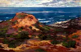 Orange coast with blue sea beyond by William Wendt, oil on canvas, sold Aug 2014