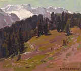 French Alps by Edgar Alwin Payne, oil on canvas affixed to board, sold Aug 2014
