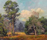 Paul A. Grimm, Landscape with trees and clouds, oil on canvas