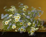 White and purple daisies by Raoul Maucherat De Longpre, gouache on board, sold Aug 2014