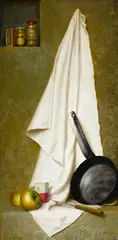 Claude Charles Buck, Still life with a sheet on a nail, oil on panel