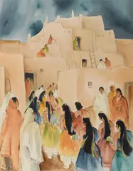 Gene, Corn dance in south house, watercolor on paper