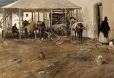 Donald Teague, Spanish courtyard, oil on masonite