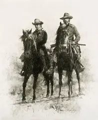 Trouble by Howard Terpning, 1976, pencil and ink wash on masonite, sold Aug 2014