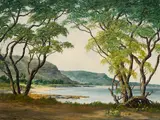 Lloyd Sexton, Jr., Nanakuli Beach looking toward Makua Valley, 1968, oil on canvas