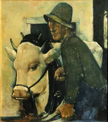 Willem van den Berg, A farmer with his ox, oil on board
