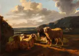 Sheep grazing in a pasture by Dutch School, oil on canvas, sold Jul 2014