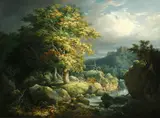 Gustav Grunewald, An extensive landscape with a castle in the distance, oil on canvas