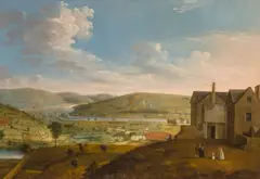 Francis Harding, A view of a town with an extensive landscape beyond, oil on canvas