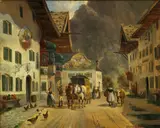 Ludwig Muller Cornelius, A village in the Alps, oil on board